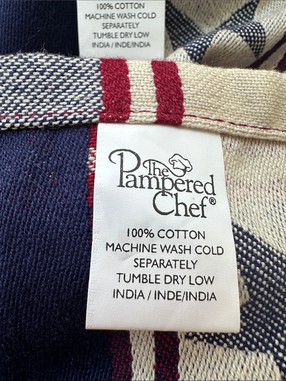 NWOT Set of 2 Pampered Chef Patriotic Kitchen Towels Plaid Star Red Blue Retired